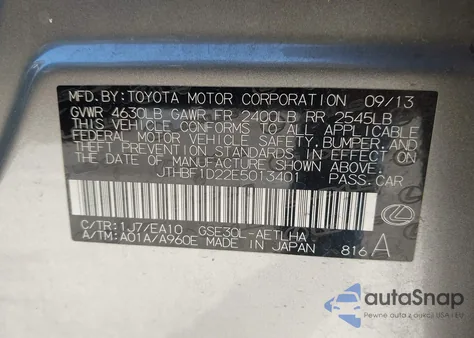 2014 Lexus Is 250 from USA, damaged, VIN JTHBF1D22E5013401